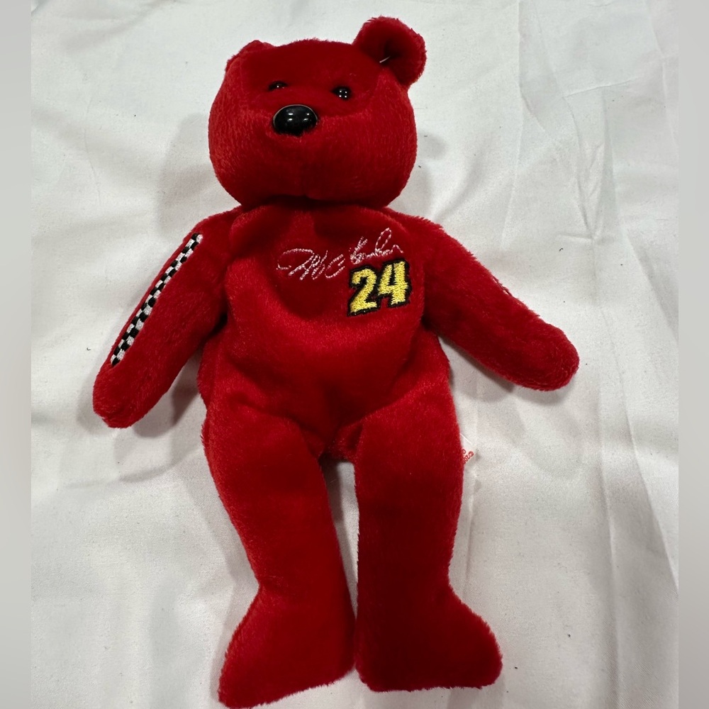 Red Plush Racing Bear Toy